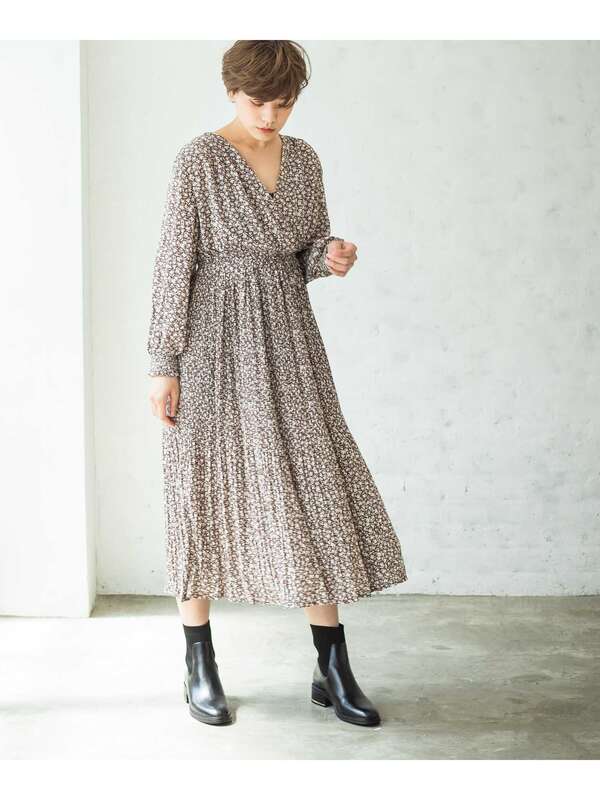 Pairmanon レトロ ヴィンテージ 花柄 カシュクールプリーツ 長袖 ワンピース グレー ブラック ベージュ ダークブラウン カーキ チョコレート Stripe Club Kids By Smarby ストライプクラブ キッズ バイ スマービー のキッズワンピース Ccn9074 Mn0awop235