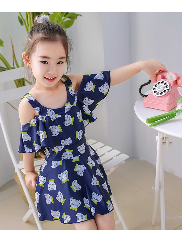Teddyshop キッズ水着 猫柄オフショルダーフリルワンピーススイムウェア ショートパンツ２点セット ネイビー Stripe Club Kids By Smarby ストライプクラブ キッズ バイ スマービー のキッズ水着類 Ccn9080 Kids309 ファッション通販のstripe Club