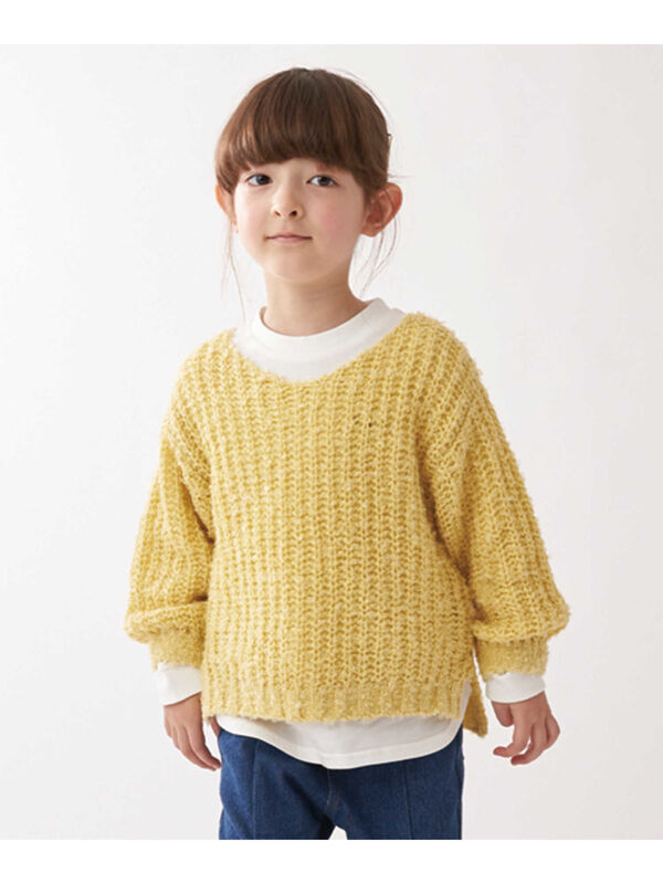 Petit Main ウォッシャブル ざっくりカラーニット ロゴtシャツセット イエロー ターコイズ Stripe Club Kids By Smarby ストライプクラブ キッズ バイ スマービー のキッズニット セーター Ccn9045 ファッション通販のstripe Club