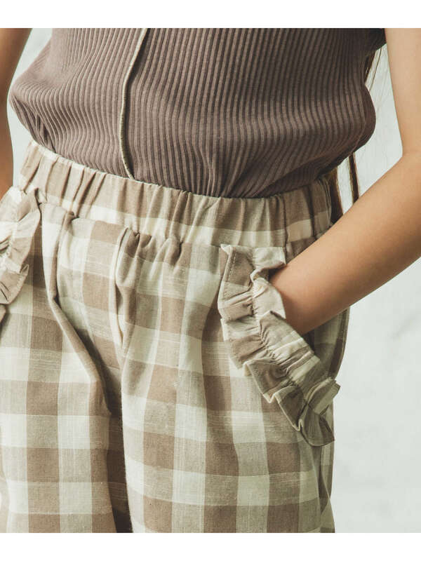 Pairmanon リンクコーデ コットン フリル ポケット ハーフ パンツ 無地 ドット チェック柄 アイボリー ベージュ ライトブラウン カーキ ドットブラック チェック柄杢グレー ベージュ系その他7 Stripe Club Kids By Smarby ストライプクラブ キッズ バイ