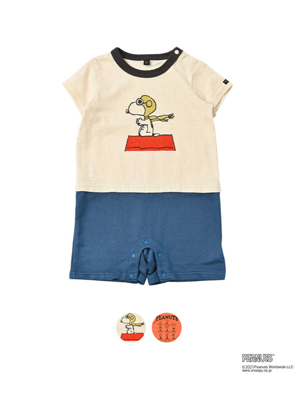 Markey S Peanuts スヌーピー オトコノコロンパース オフホワイト オレンジ Stripe Club Kids By Smarby ストライプクラブ キッズ バイ スマービー のキッズオールインワン Ccn90 B 6601 ファッション通販のstripe Club