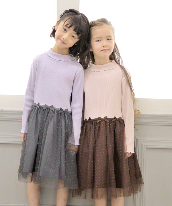 Moononnon リブカットソーリボン付きドットチュールドッキングワンピース ピンク パープル Stripe Club Kids By Smarby ストライプクラブ キッズ バイ スマービー のキッズワンピース Ccn9025 ファッション通販のstripe Club