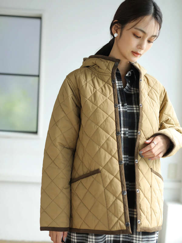 アウトレット キルティングフードジャケット ブラック ベージュ チェックグリーン チェックネイビー Craft Standard Boutique クラフト スタンダード ブティック のレディースブルゾン Pa93l0z0300 ファッション通販のstripe Club