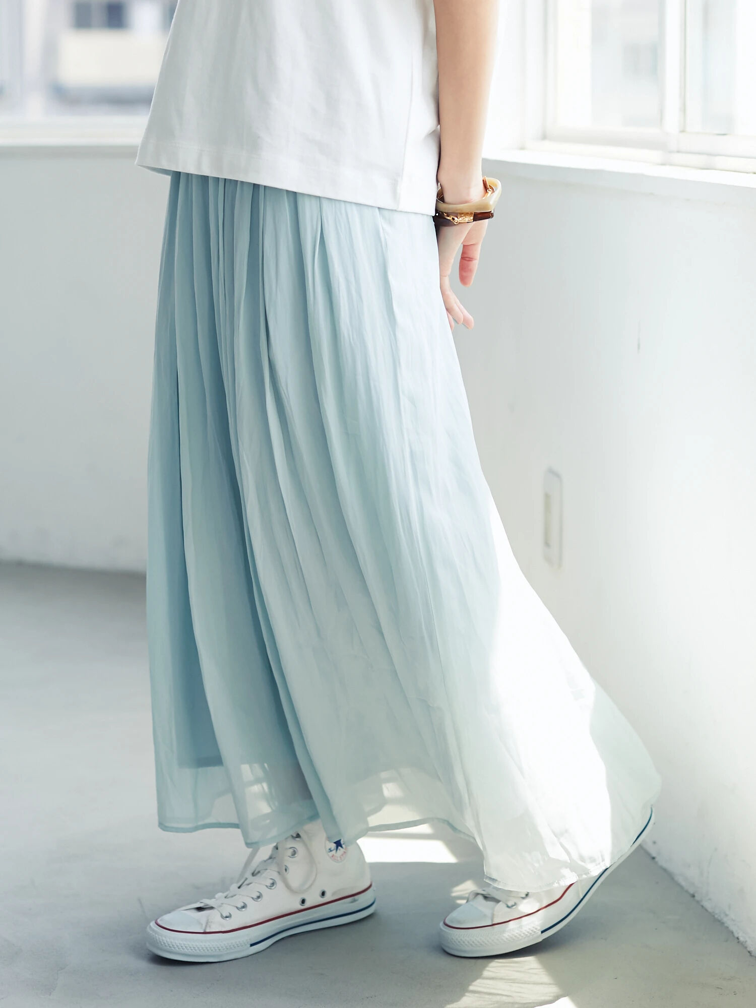 紺のシフォンのギャザースカート