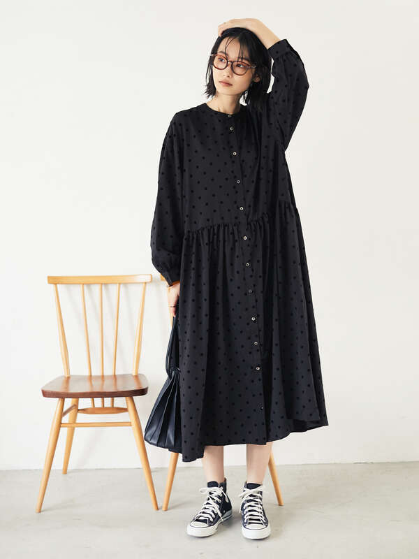 アウトレット Dot One Piece ドットフロッキースタンドカラーワンピース ブラック モカ Craft Standard Boutique クラフト スタンダード ブティック のレディースワンピース Pa03l0h0400 ファッション通販のstripe Club