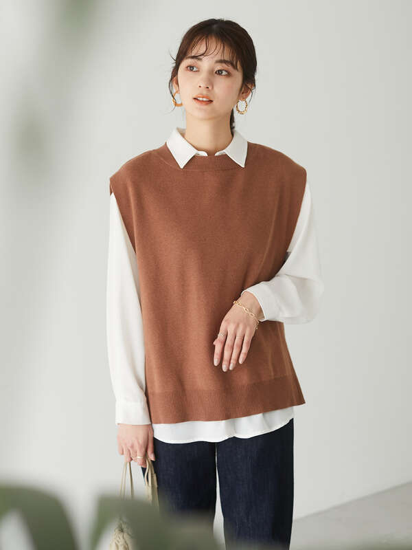 インナーシャツボートネックニットベストset ベージュ ブラウン ブルー Craft Standard Boutique クラフト スタンダード ブティック のレディースシャツ ブラウス Pa11l0a10 ファッション通販のstripe Club