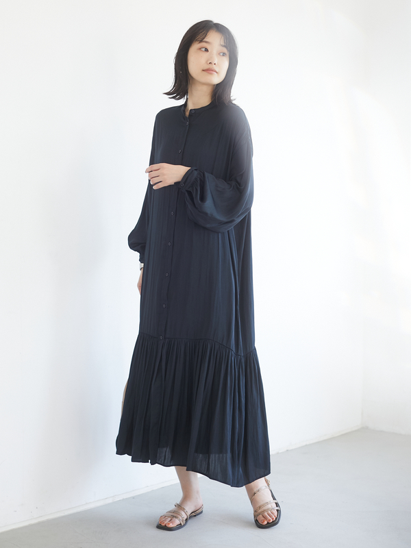 アウトレット スタンドカラーギャザーワンピース グレーベージュ ダークネイビー Craft Standard Boutique クラフト スタンダード ブティック のレディースワンピース Ps11l0h0100 ファッション通販のstripe Club