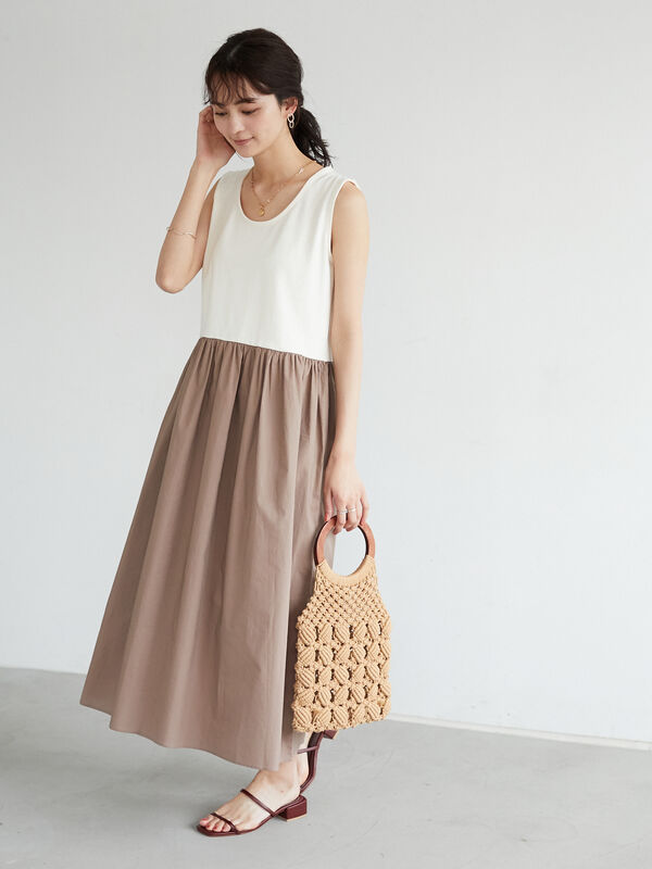 アウトレット 異素材コンビネーションスリーブレスワンピース ブラック モカ ブルー ホワイト モカ ホワイト ブルー ホワイト ブラック Craft Standard Boutique クラフト スタンダード ブティック のレディースワンピース Pa16l1h0500 ファッション通販の