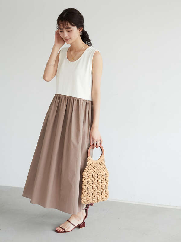 異素材コンビネーションスリーブレスワンピース ブラック モカ ブルー ホワイト モカ ホワイト ブルー ホワイト ブラック Craft Standard Boutique クラフト スタンダード ブティック のレディースワンピース Pa16l1h0500 ファッション通販のstripe Club