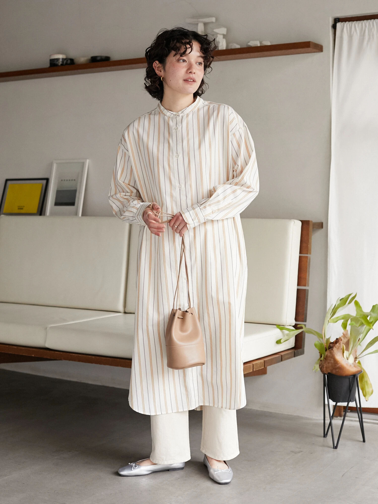 限定割引【MaxMara】最高級白タグ＊シャツワンピース　ストライプ　バンドカラー　42 ワンピース