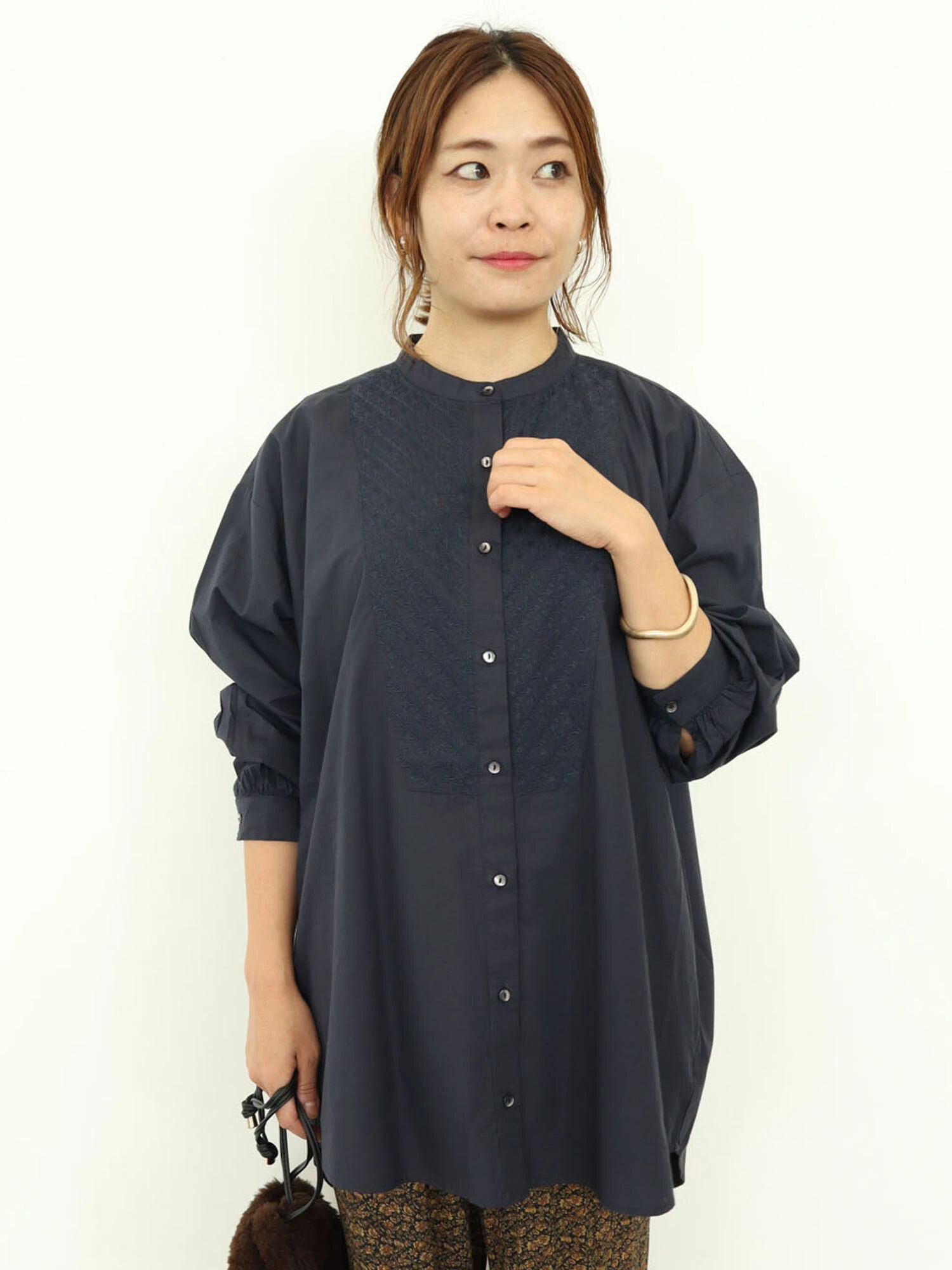 アウトレット】【古着】刺繍シャツチュニック（オフホワイト/カーキ 