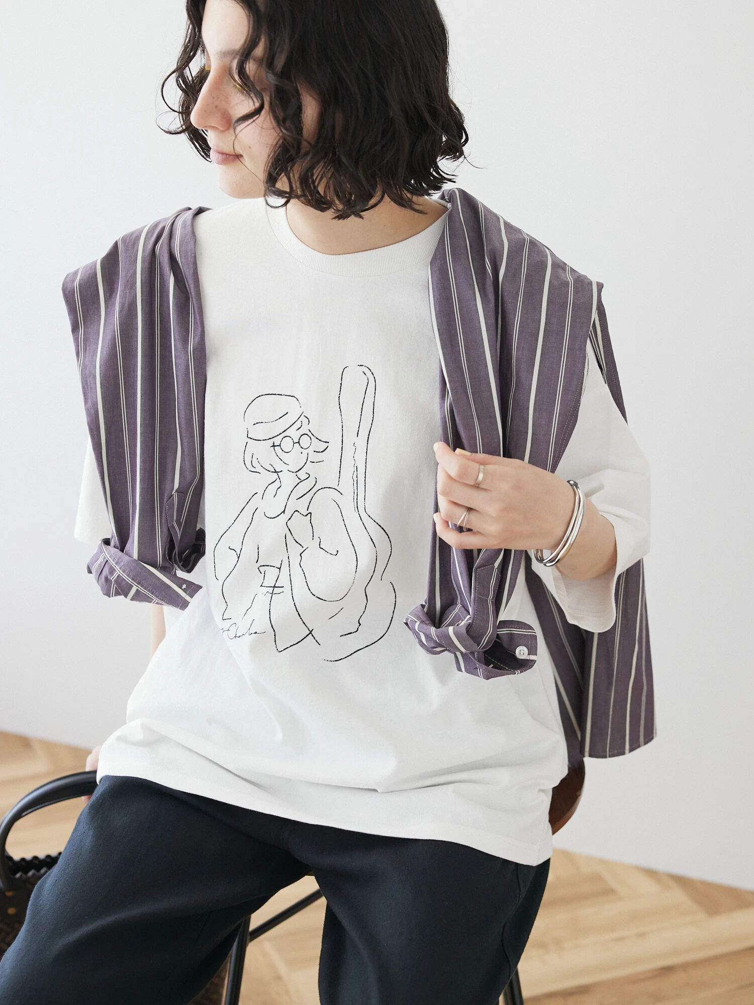 GUITAR 女子 DRAWING TEE（オフホワイト/ブラック/ブルー） / CRAFT