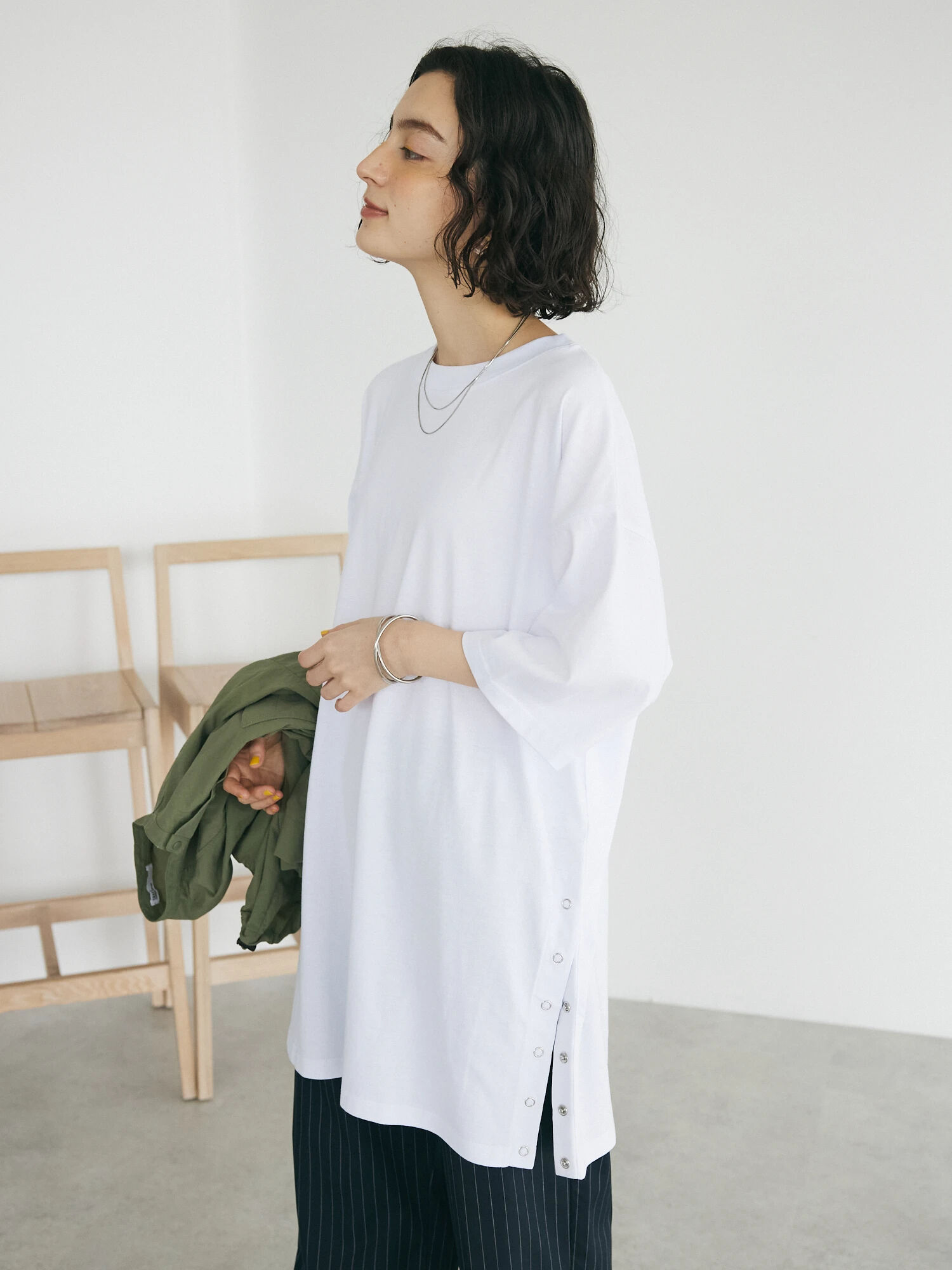 新品 ATELIER 水玉模様の五分袖チュニック CANBAS トップス