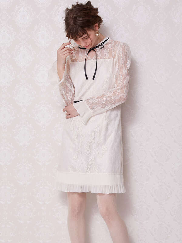 アウトレット プリーツリボンレースワンピース アイボリー ピンク Honey Salon ハニーサロン のレディースワンピース Sa01l0h0800 ファッション通販のstripe Club