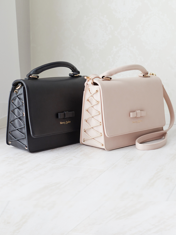 レースアップレディバッグ ブラック ライトベージュ Honey Salon ハニーサロン のレディースバッグ ポーチ Sa01f0j00 ファッション通販のstripe Club