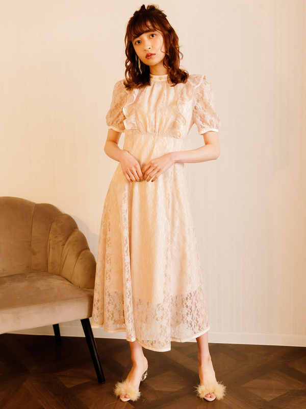 ハイネックレースロングワンピ ブラック ピンク ライトベージュ Honey Salon ハニーサロン のレディースワンピース Sa02l0h0600 ファッション通販のstripe Club