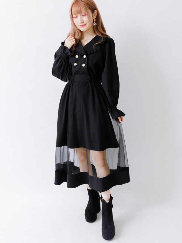 オープンカラーチュールワンピ ス ブラック ピンク Honey Salon ハニーサロン のレディースワンピース Sa11l0h0300 ファッション通販のstripe Club