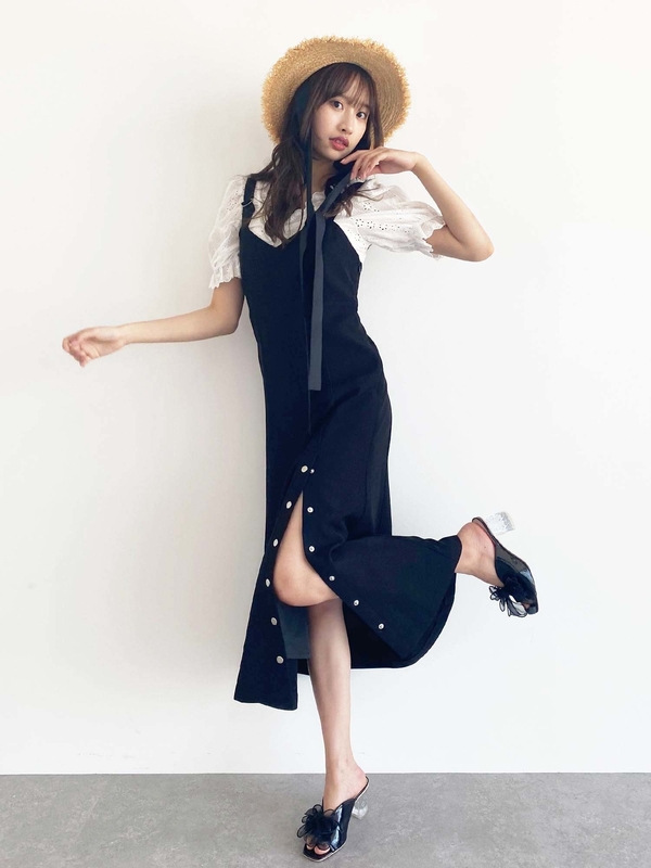 スリットロングサロペットワンピース ブラック ベージュ Honey Salon ハニーサロン のレディースワンピース Sp11l0h00 ファッション通販のstripe Club