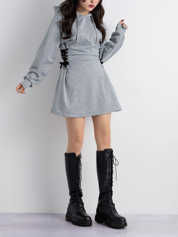 Honey Salon Select レースアップフーディワンピース グレー ブラック Honey Salon ハニーサロン のレディース ワンピース Sc11l1h0100 ファッション通販のstripe Club