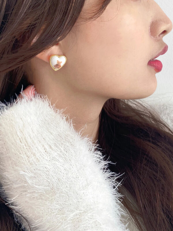 Honey Salon Select くまさんハートピアス ホワイト ピンク Honey Salon ハニーサロン のレディースピアス 指輪 Sc15fcj00 ファッション通販のstripe Club