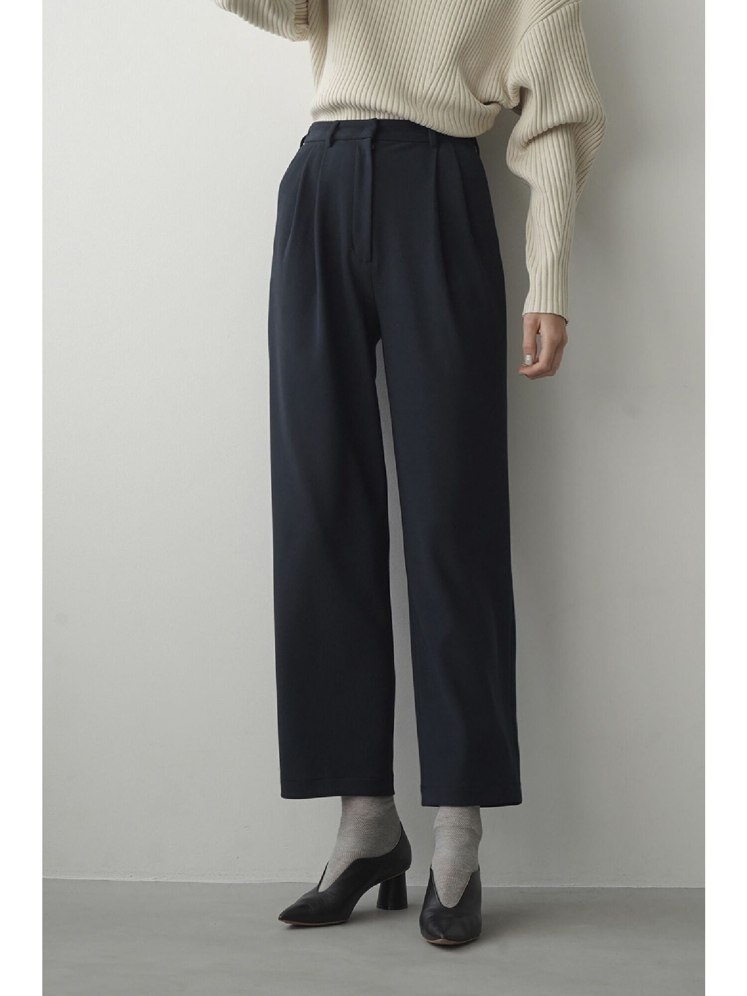 CLANE】RIB STRIPE TUCK PANTS（アイボリー/ネイビー） / GARAGE OF