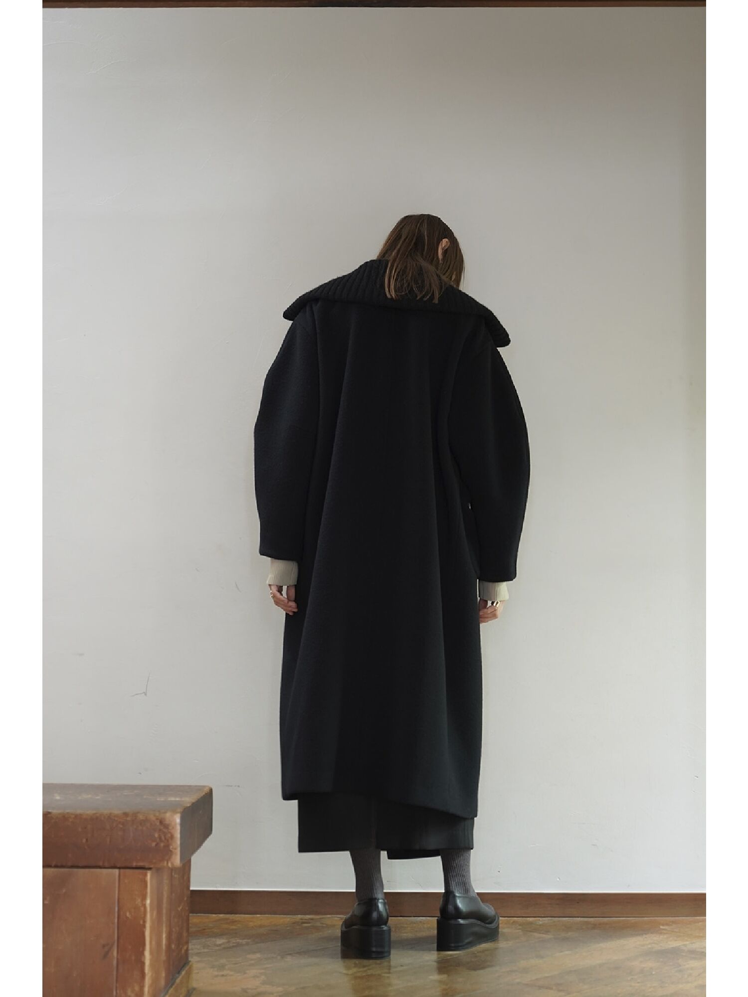 CLANE】RIB COLLAR WOOL LONG COAT（アイボリー/ブラック） / GARAGE